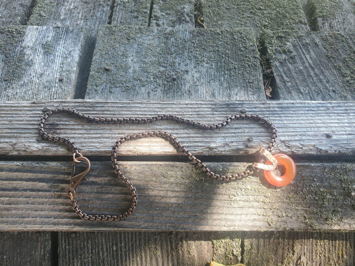 AMD1198 Carnelian Gemstone Donut Copper Chain Necklace - Necklace - Alexa Martha Designs   1029499781167