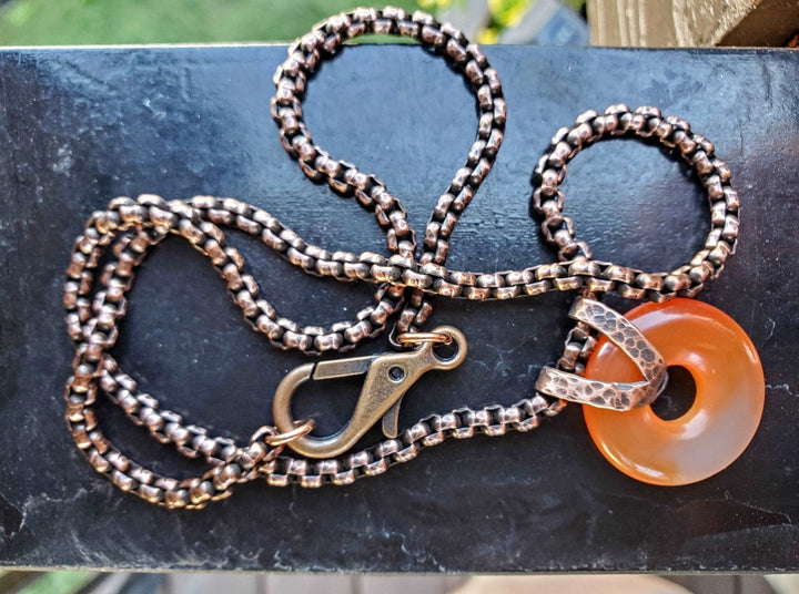 AMD1198 Carnelian Gemstone Donut Copper Chain Necklace - Necklace - Alexa Martha Designs   1029499781167