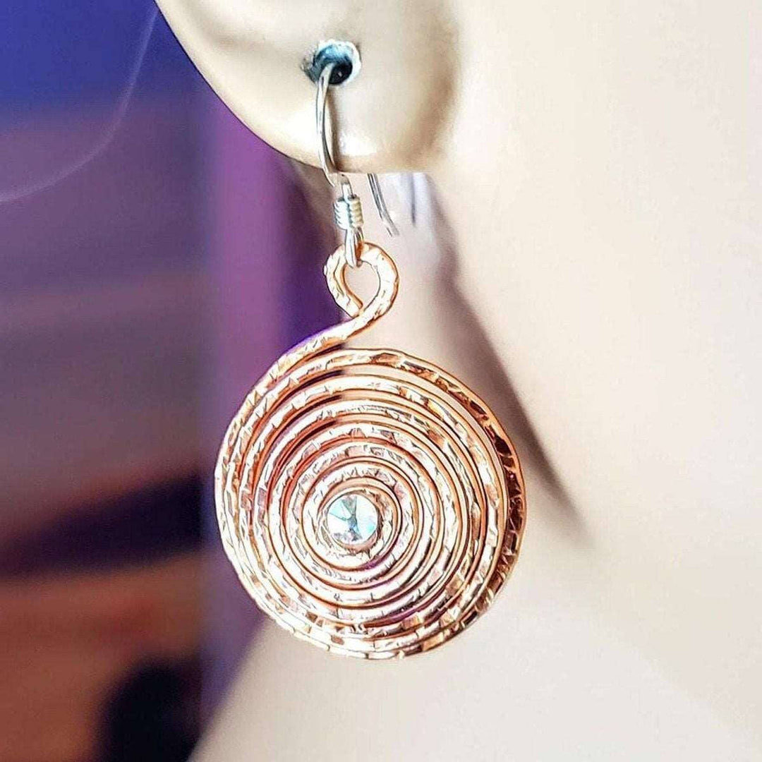 AMD1027 Crystal Embedded Copper Spiral Hoop Earrings - Earrings - Alexa Martha Designs   837782241327