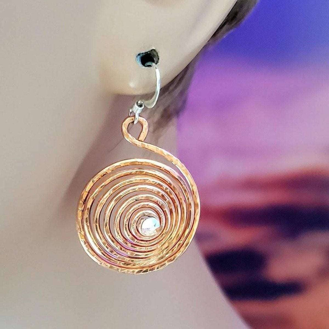 AMD1027 Crystal Embedded Copper Spiral Hoop Earrings - Earrings - Alexa Martha Designs   837782241327