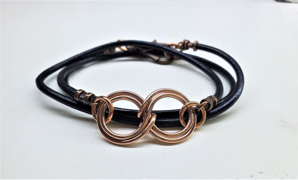 AMD1355 Copper Double Infinity Gender Neutral Leather Wrap Bracelet - Bracelet - Alexa Martha Designs   3434986692