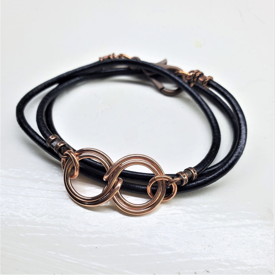 Copper Double Infinity Gender Neutral Leather Wrap Bracelet - Wrap Bracelet - Alexa Martha Designs   