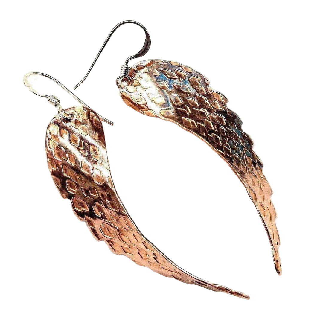 AMD1043 Copper Hammer Pattern Sculpted Angel Wings Earrings - Earrings - Alexa Martha Designs   583898365999