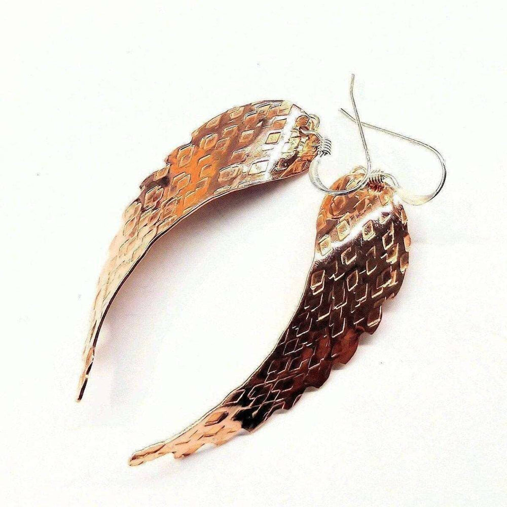 Copper Hammer Pattern Sculpted Angel Wings Earrings - Earrings - Alexa Martha Designs   