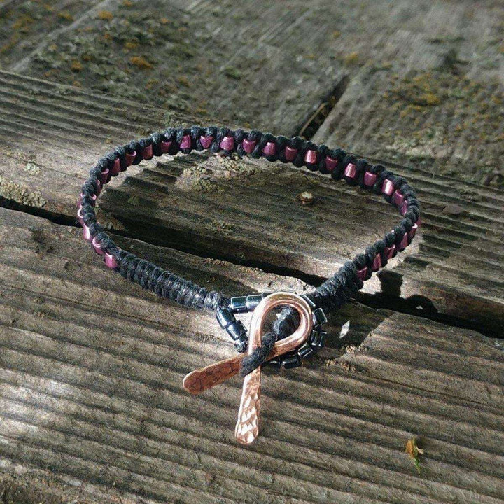 AMD1182-AMD1182-2-AMD1182-3 Copper Ribbon Pink Braided Breast Cancer Rattle Tail Bracelet - Bracelet - Alexa Martha Designs   977809506351