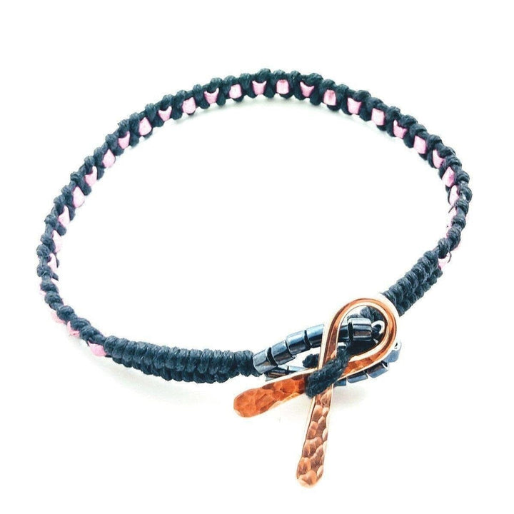 AMD1182-AMD1182-2-AMD1182-3 Copper Ribbon Pink Braided Breast Cancer Rattle Tail Bracelet - Bracelet - Alexa Martha Designs   977809506351