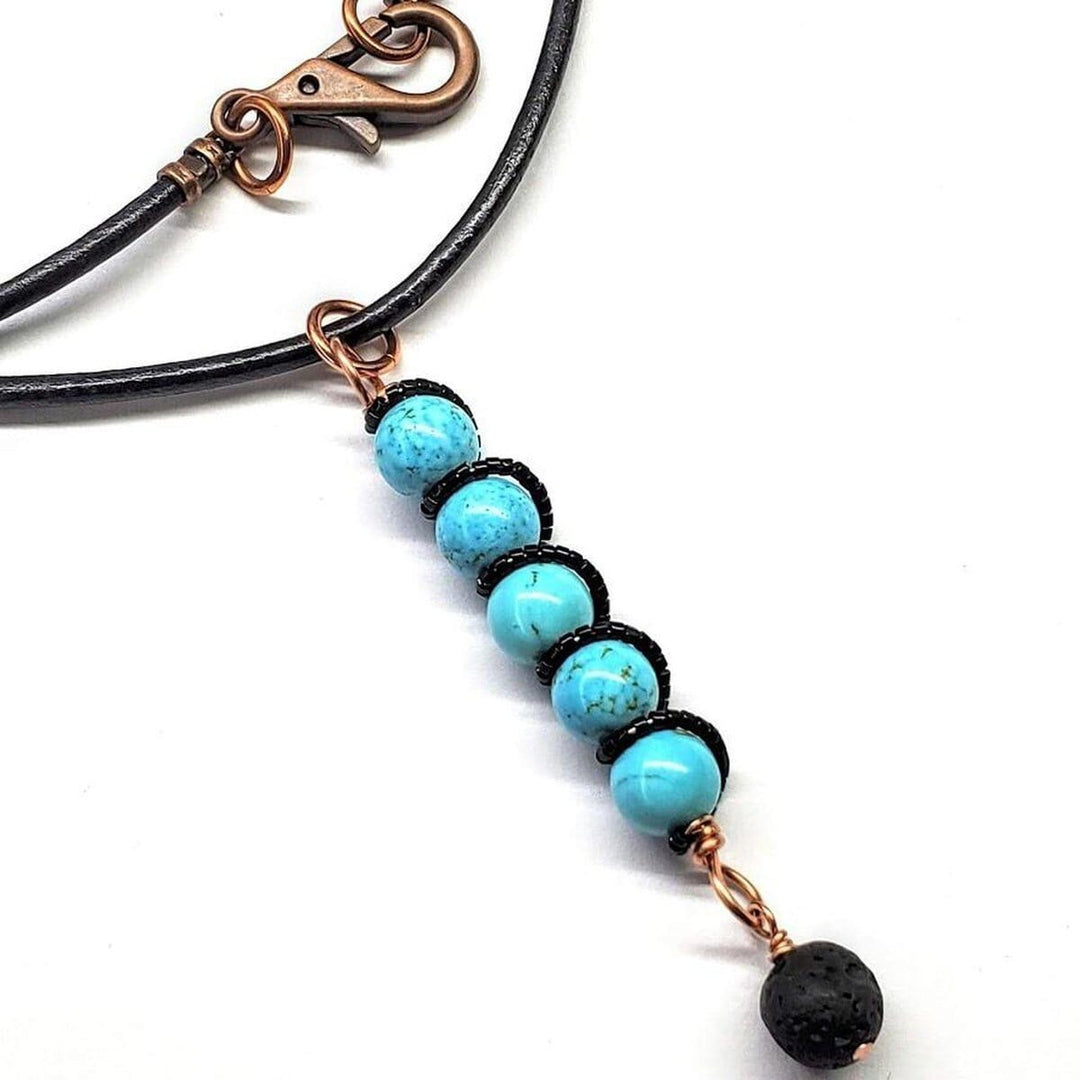 AMD1223-AMD1223-2-AMD1223-3 Copper Spiral Turquoise Stick Pendant With Essential Oil Lava Rock Bead Charm - Necklace - Alexa Martha Designs   4678717931567
