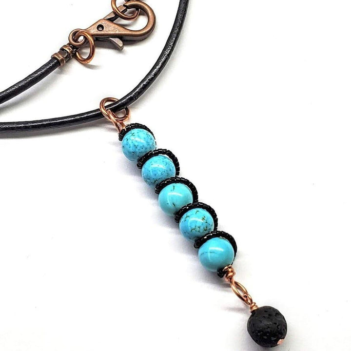 AMD1223-AMD1223-2-AMD1223-3 Copper Spiral Turquoise Stick Pendant With Essential Oil Lava Rock Bead Charm - Necklace - Alexa Martha Designs   4678717931567