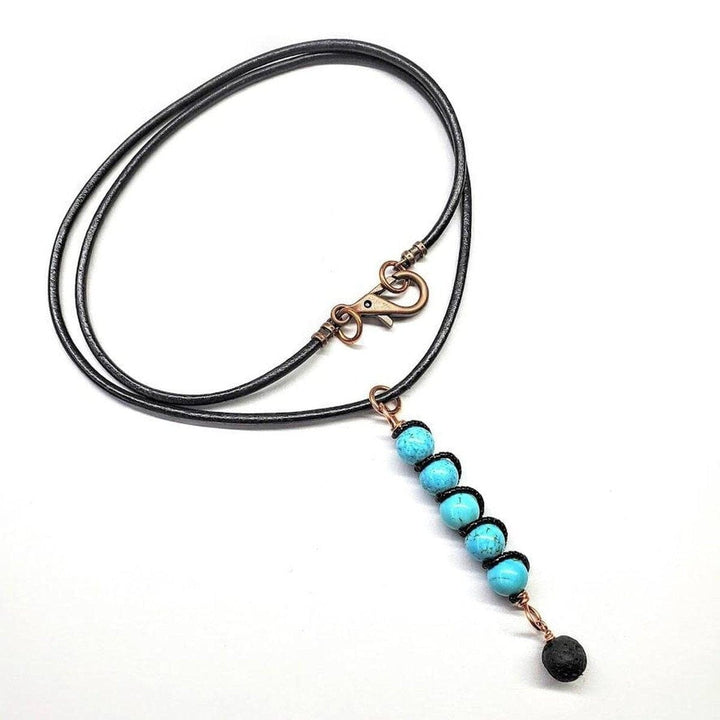 AMD1223-AMD1223-2-AMD1223-3 Copper Spiral Turquoise Stick Pendant With Essential Oil Lava Rock Bead Charm - Necklace - Alexa Martha Designs   4678717931567