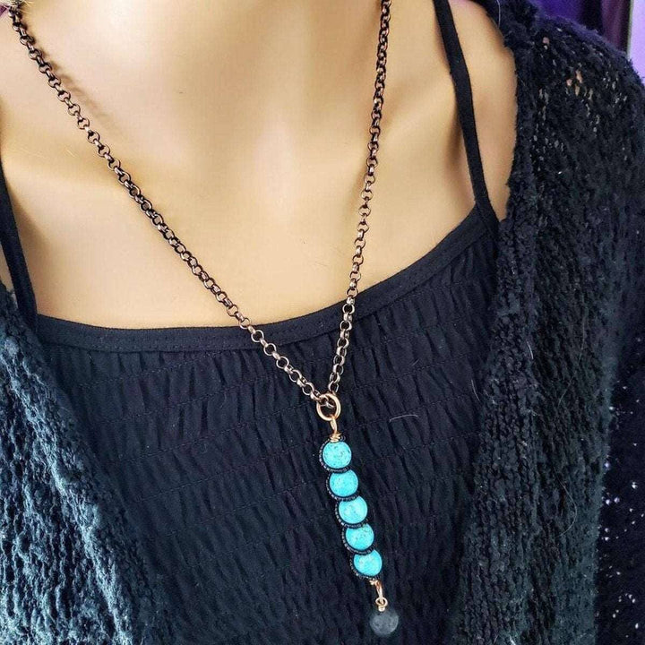 AMD1223-AMD1223-2-AMD1223-3 Copper Spiral Turquoise Stick Pendant With Essential Oil Lava Rock Bead Charm - Necklace - Alexa Martha Designs   4678717931567
