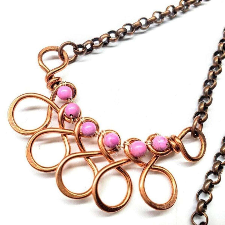 AMD1208 Copper Wire Wrapped Sculpted Pink Gemstone Necklace - Necklace - Alexa Martha Designs   4593524146223