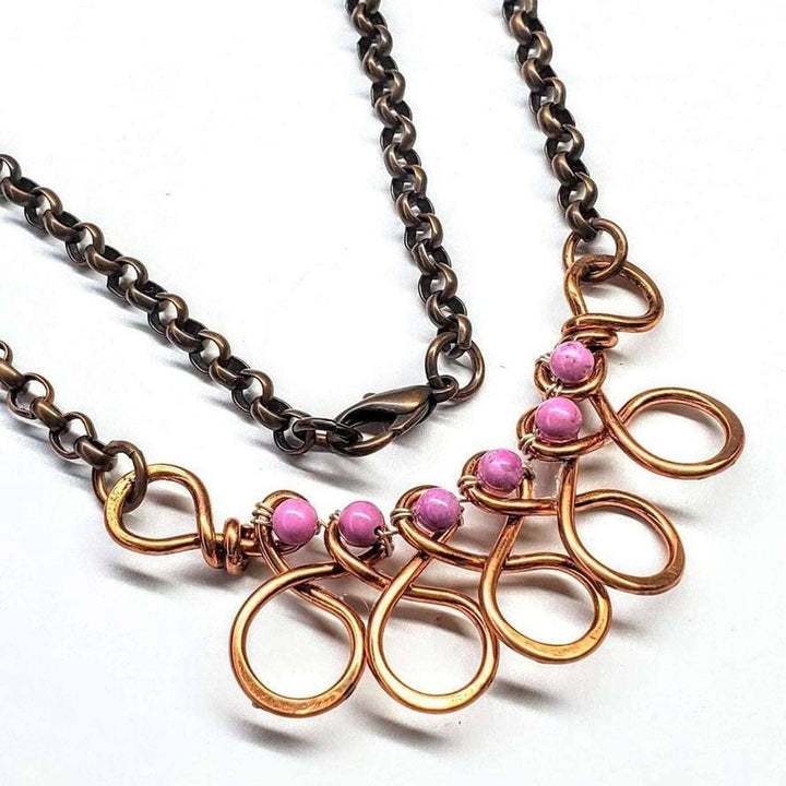 AMD1208 Copper Wire Wrapped Sculpted Pink Gemstone Necklace - Necklace - Alexa Martha Designs   4593524146223