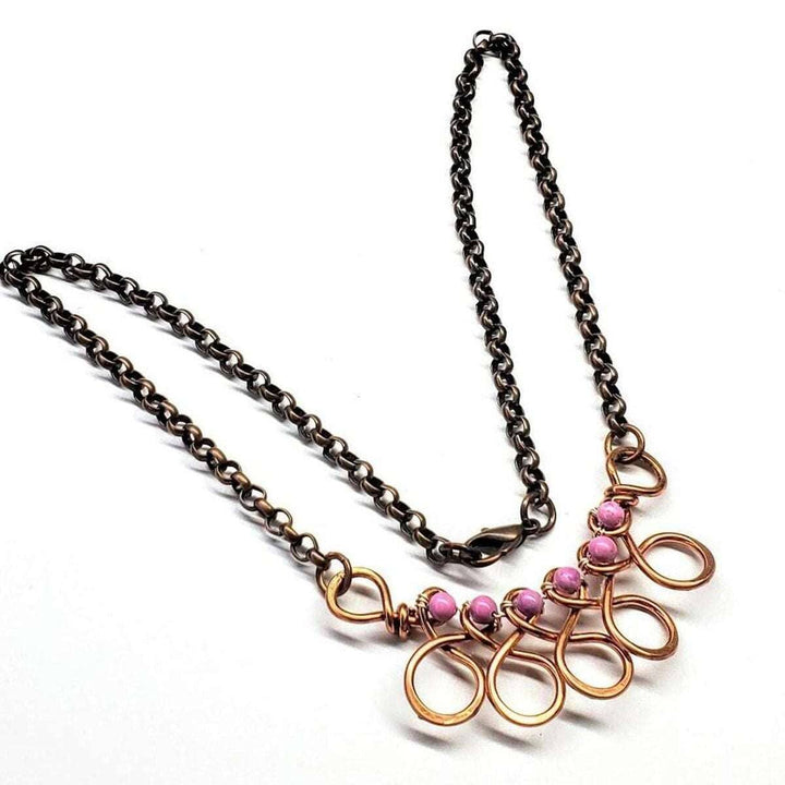 AMD1208 Copper Wire Wrapped Sculpted Pink Gemstone Necklace - Necklace - Alexa Martha Designs   4593524146223