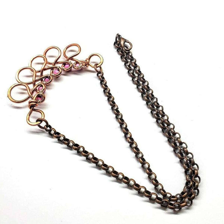 AMD1208 Copper Wire Wrapped Sculpted Pink Gemstone Necklace - Necklace - Alexa Martha Designs   4593524146223