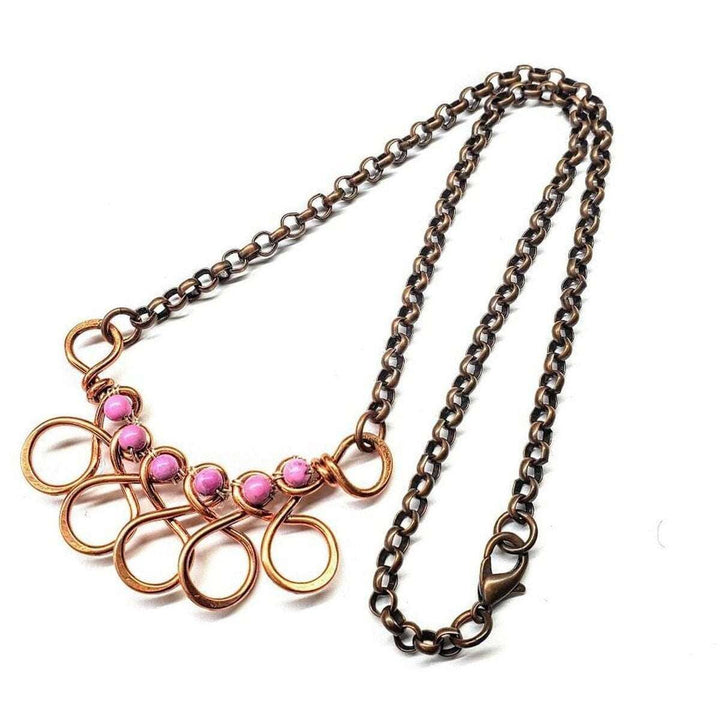 AMD1208 Copper Wire Wrapped Sculpted Pink Gemstone Necklace - Necklace - Alexa Martha Designs   4593524146223