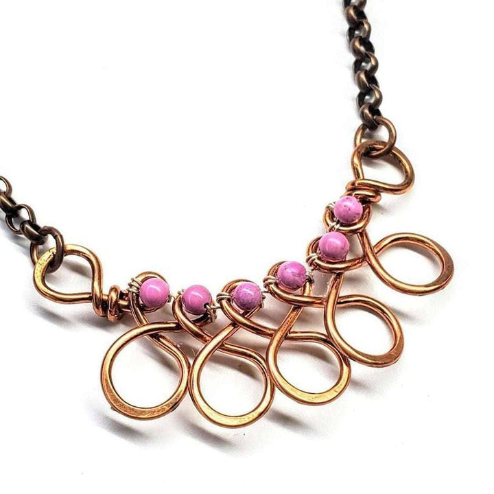 AMD1208 Copper Wire Wrapped Sculpted Pink Gemstone Necklace - Necklace - Alexa Martha Designs   4593524146223