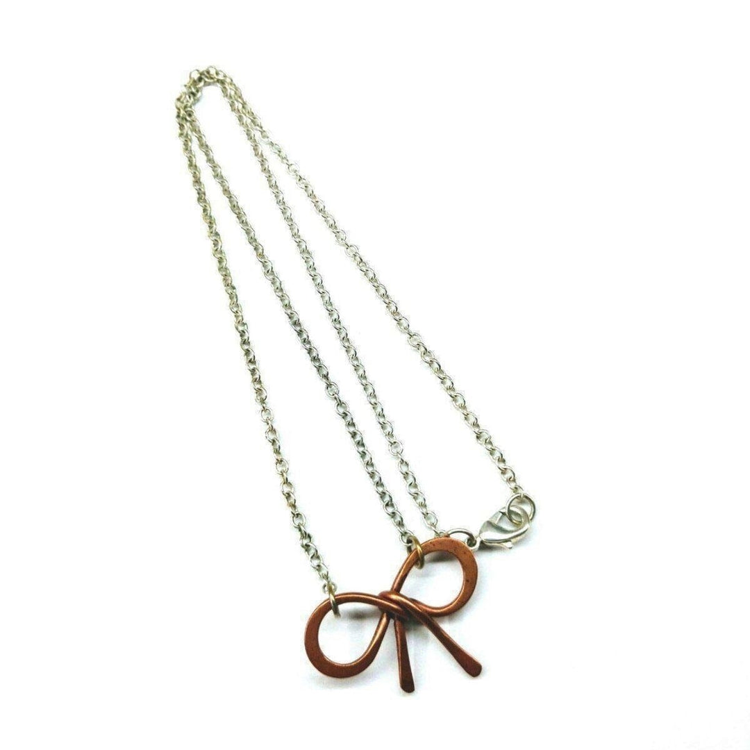 AMD1149 Wire Wrapped Copper Bow Tie  Silver Chain Necklace - Necklaces - Alexa Martha Designs   1147432580