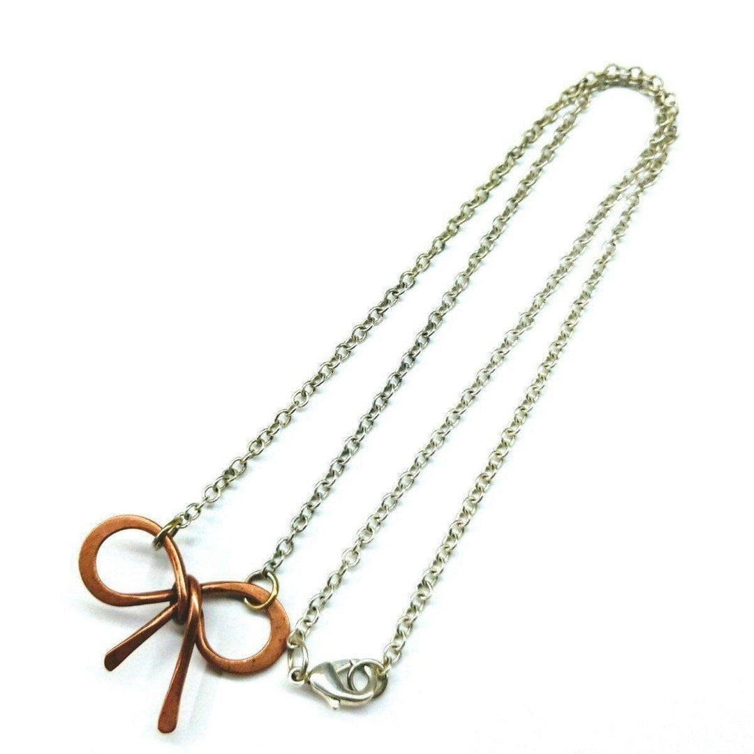 AMD1149 Wire Wrapped Copper Bow Tie  Silver Chain Necklace - Necklaces - Alexa Martha Designs   1147432580