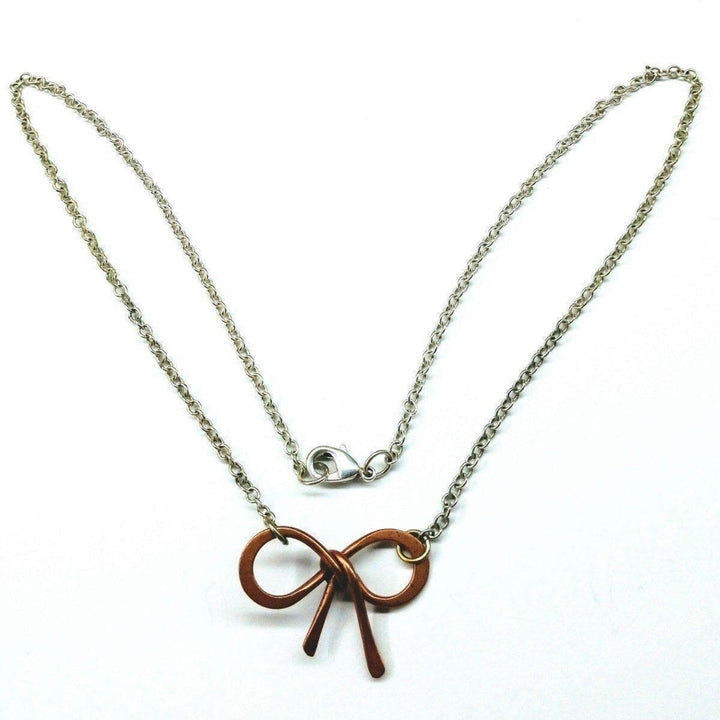 AMD1149 Wire Wrapped Copper Bow Tie  Silver Chain Necklace - Necklaces - Alexa Martha Designs   1147432580
