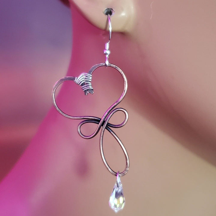 AMD1001-AMD1001-2 Crystal Drop Copper Heart Earrings - Earrings - Alexa Martha Designs   4640242171951
