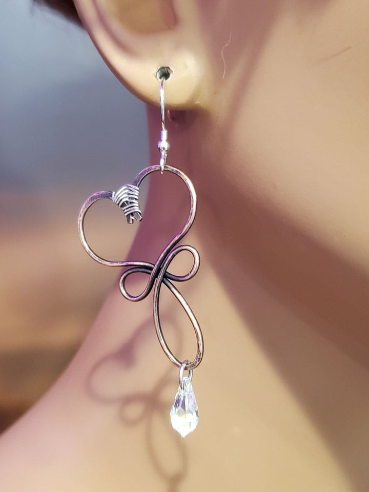 AMD1001-AMD1001-2 Crystal Drop Copper Heart Earrings - Earrings - Alexa Martha Designs   4640242171951