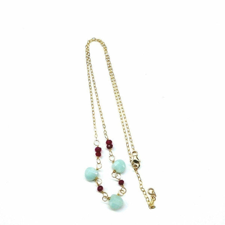 AMD1098 Dainty Gold Chain Mint and Hot Pink Gemstone Necklace - Necklace - Alexa Martha Designs   6250246468