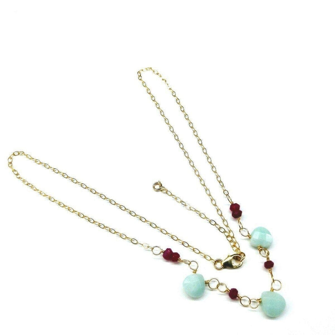 AMD1098 Dainty Gold Chain Mint and Hot Pink Gemstone Necklace - Necklace - Alexa Martha Designs   6250246468
