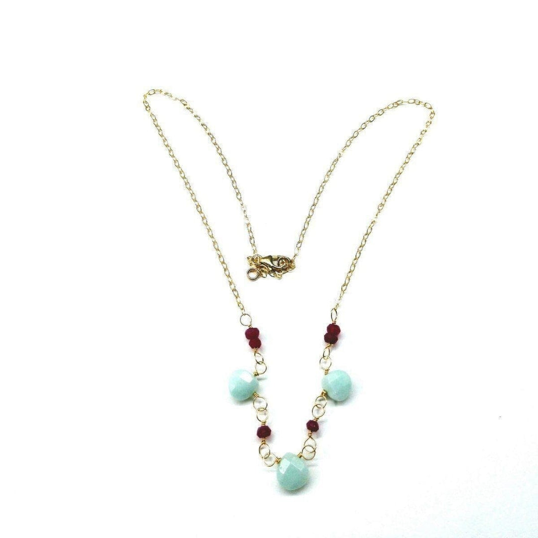 AMD1098 Dainty Gold Chain Mint and Hot Pink Gemstone Necklace - Necklace - Alexa Martha Designs   6250246468