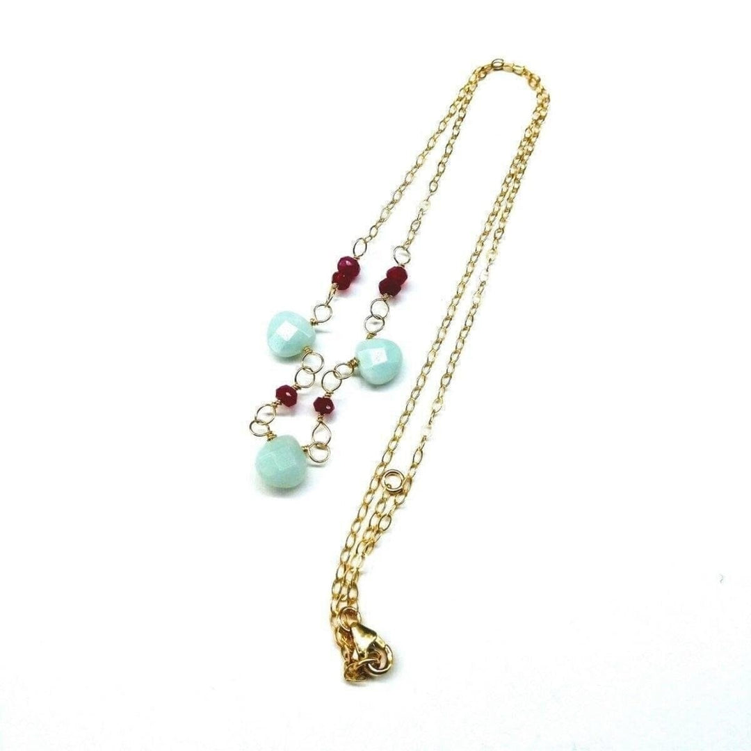AMD1098 Dainty Gold Chain Mint and Hot Pink Gemstone Necklace - Necklace - Alexa Martha Designs   6250246468