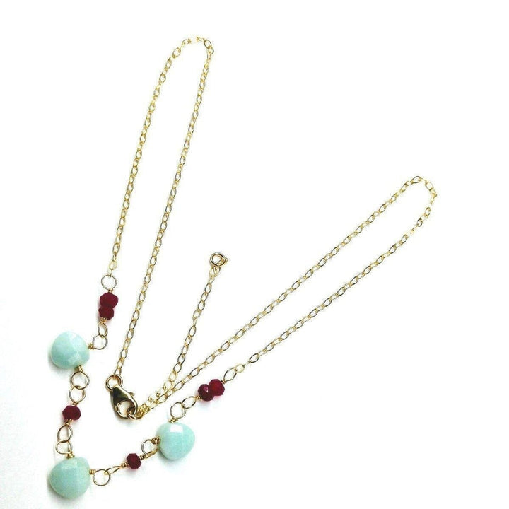 AMD1098 Dainty Gold Chain Mint and Hot Pink Gemstone Necklace - Necklace - Alexa Martha Designs   6250246468
