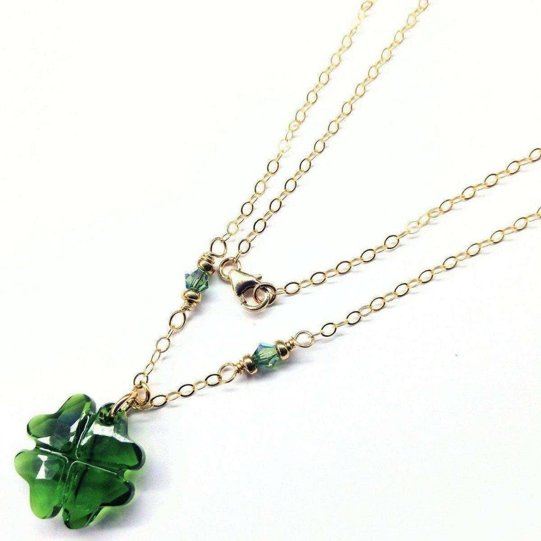 AMD1050 Dark Green Sparkly Crystal Lucky Clover Necklace - Necklace - Alexa Martha Designs   1115824324655