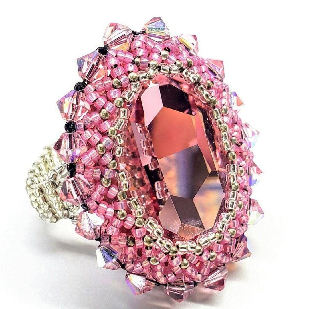 Epic Beaded Rose Crystal Bling Cocktail Ring - Ring - Alexa Martha Designs   