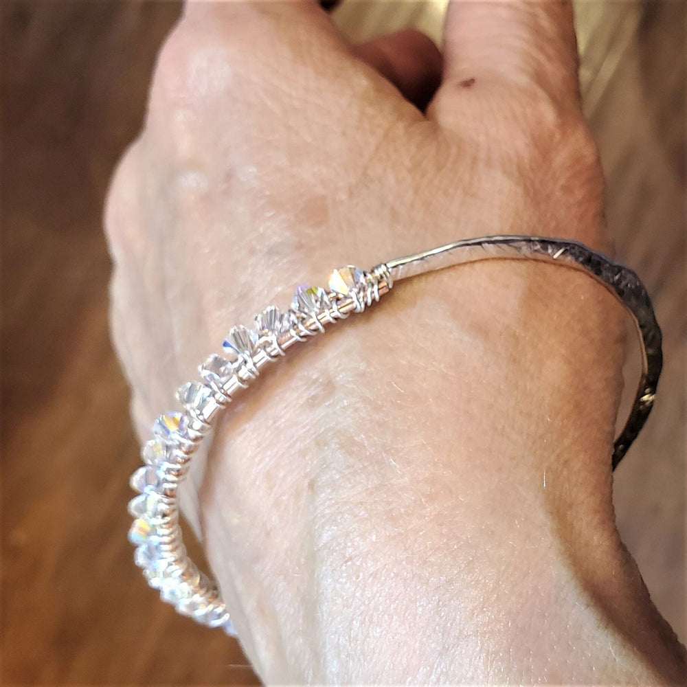 AMD1235 Two Metal  Embossed Wire Wrapped Crystal Bangle - Bracelet - Alexa Martha Designs   8307692503344