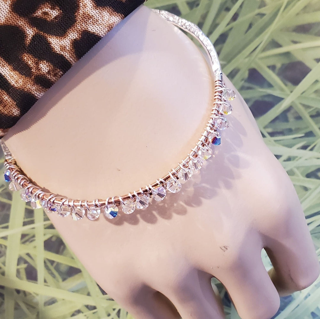 AMD1235 Two Metal  Embossed Wire Wrapped Crystal Bangle - Bracelet - Alexa Martha Designs   8307692503344