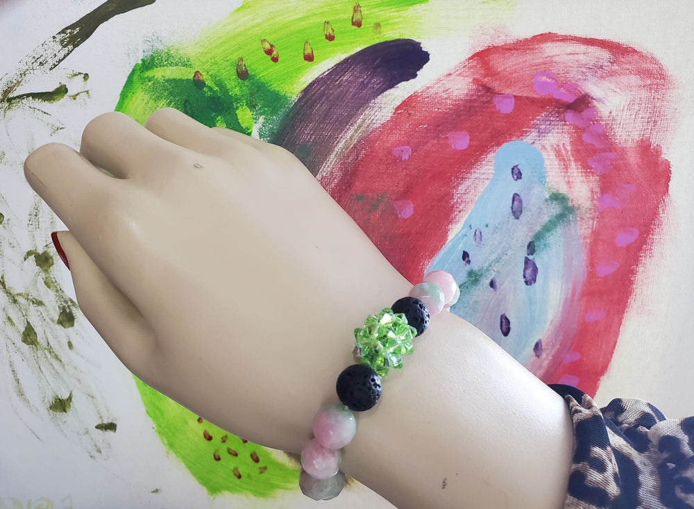 AMD1029 Gem Packed Watermelon Jade Crystal Lava Rock Bracelet - Bracelet - Alexa Martha Designs   1086888902703