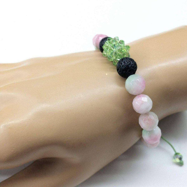 AMD1029 Gem Packed Watermelon Jade Crystal Lava Rock Bracelet - Bracelet - Alexa Martha Designs   1086888902703