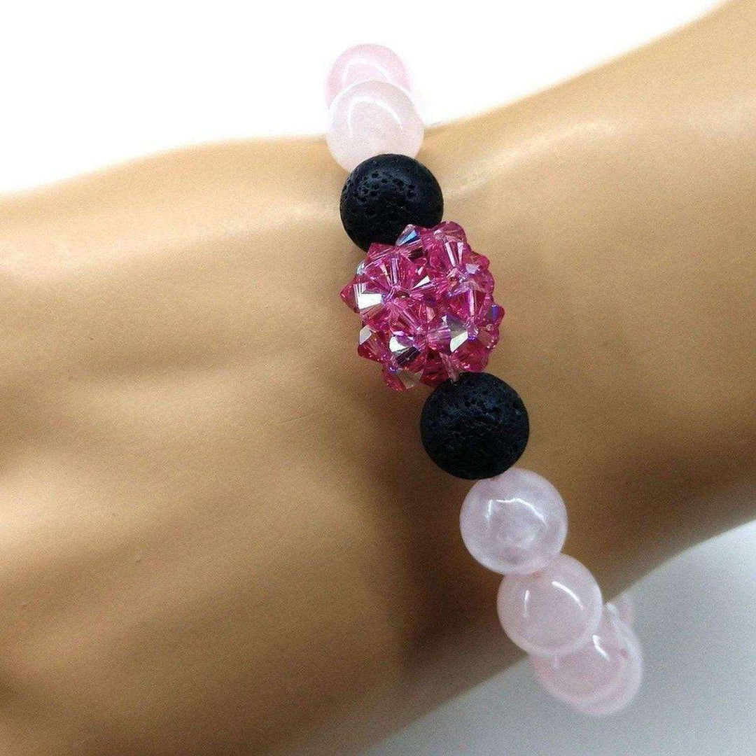 AMD1019 Glamorous Adjustable Rose Quartz Gemstone Crystal Lava Rock Bracelet - Bracelet - Alexa Martha Designs   1077049196591