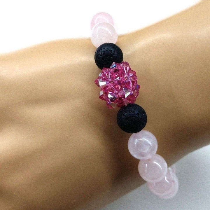 AMD1019 Glamorous Adjustable Rose Quartz Gemstone Crystal Lava Rock Bracelet - Bracelet - Alexa Martha Designs   1077049196591