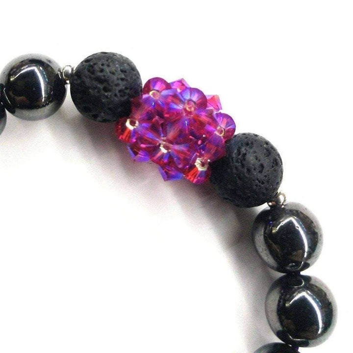 AMD1042 Glamorous Hematite Gemstone Fuchsia Crystal Lava Rock Bracelet - Bracelet - Alexa Martha Designs   1089708097583