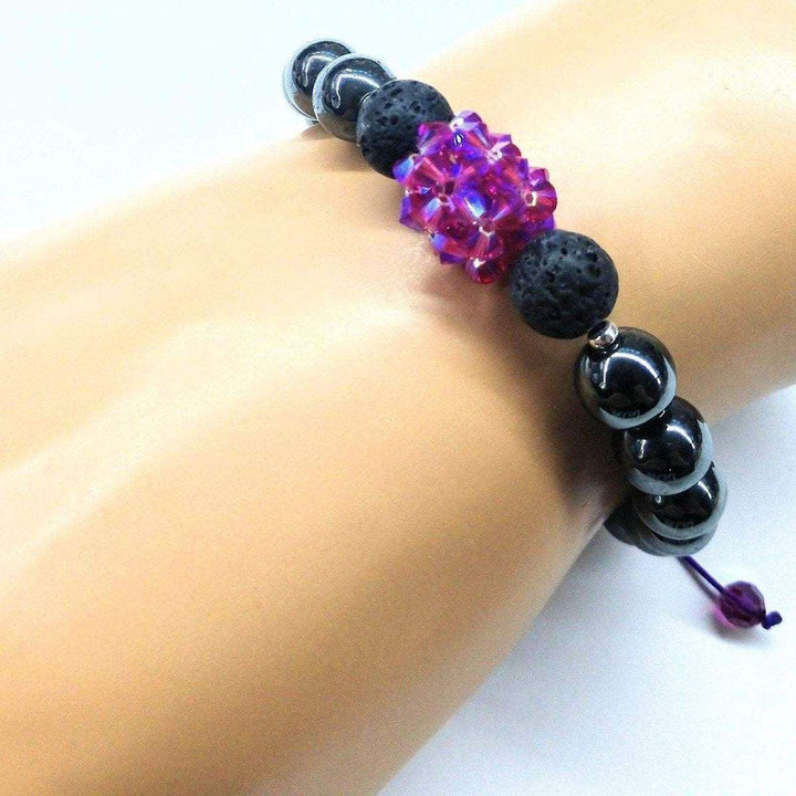 AMD1042 Glamorous Hematite Gemstone Fuchsia Crystal Lava Rock Bracelet - Bracelet - Alexa Martha Designs   1089708097583
