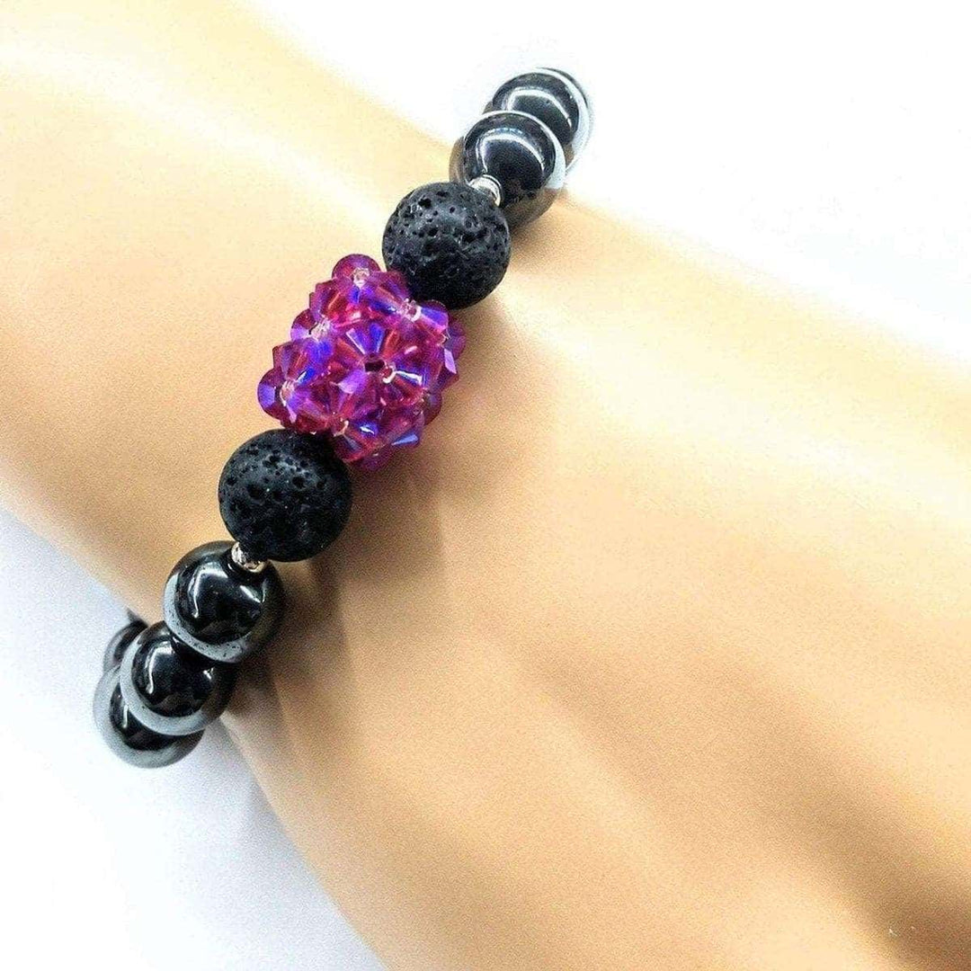 AMD1042 Glamorous Hematite Gemstone Fuchsia Crystal Lava Rock Bracelet - Bracelet - Alexa Martha Designs   1089708097583