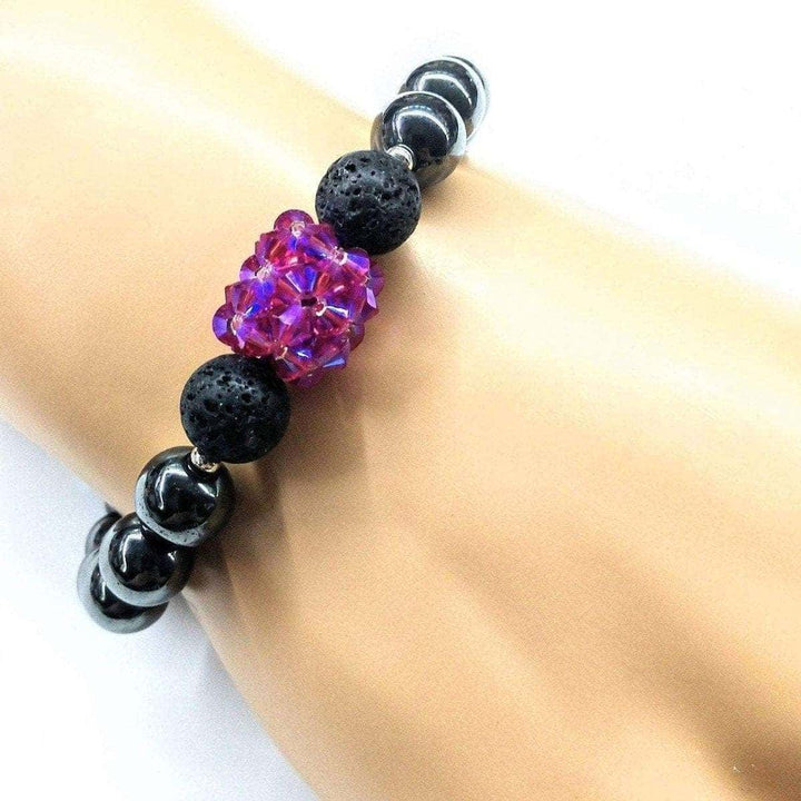 AMD1042 Glamorous Hematite Gemstone Fuchsia Crystal Lava Rock Bracelet - Bracelet - Alexa Martha Designs   1089708097583