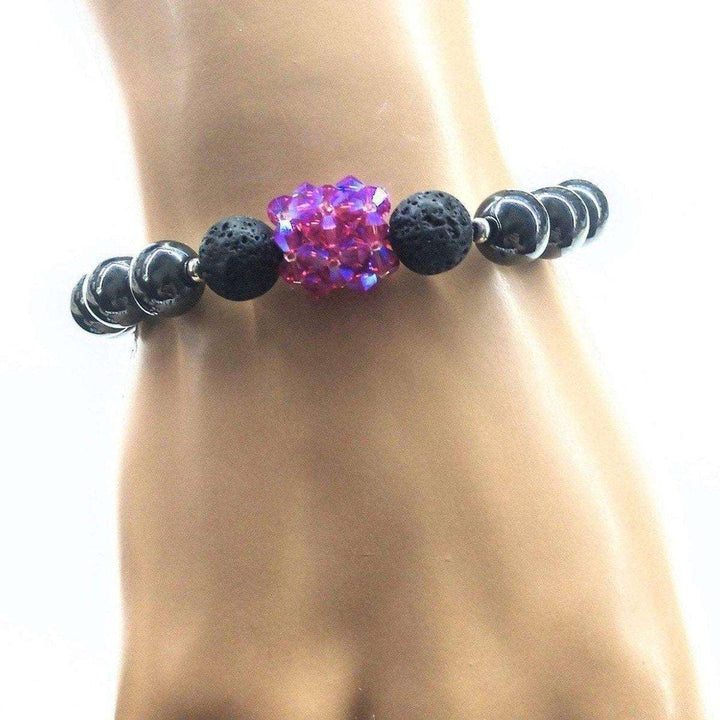 AMD1042 Glamorous Hematite Gemstone Fuchsia Crystal Lava Rock Bracelet - Bracelet - Alexa Martha Designs   1089708097583