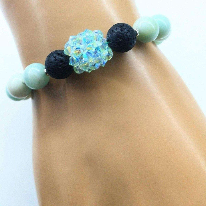 AMD1023 Glamorous Mint Green Amazonite Gemstone Crystal Lava Rock Bracelet - Bracelet - Alexa Martha Designs   1086088871983