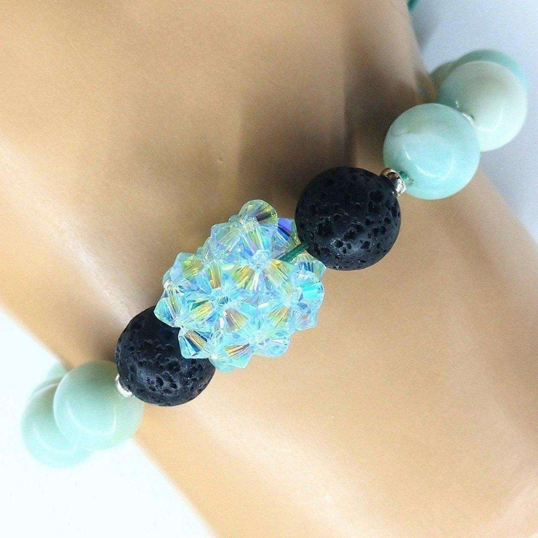 AMD1023 Glamorous Mint Green Amazonite Gemstone Crystal Lava Rock Bracelet - Bracelet - Alexa Martha Designs   1086088871983