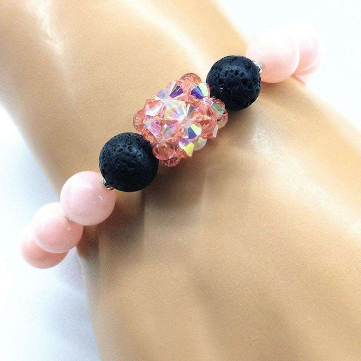 AMD1045 Glamorous Peach Corral Jade Gemstone Crystal Lava Rock Bracelet - Bracelet - Alexa Martha Designs   1092863164463
