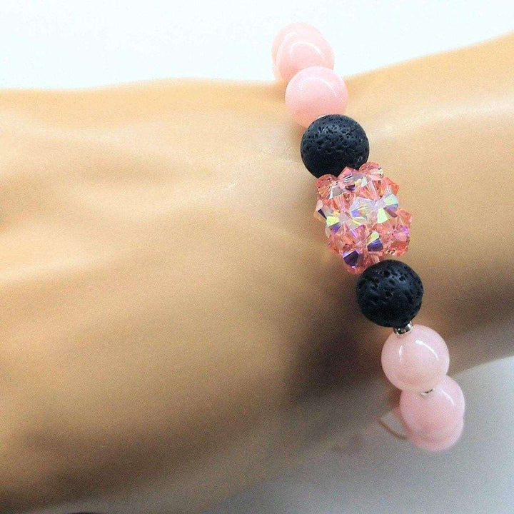 AMD1045 Glamorous Peach Corral Jade Gemstone Crystal Lava Rock Bracelet - Bracelet - Alexa Martha Designs   1092863164463