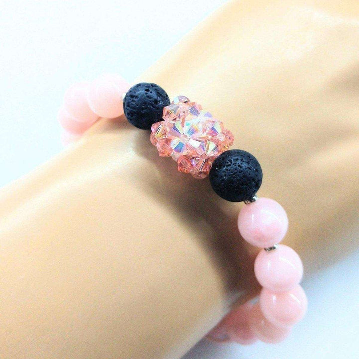 AMD1045 Glamorous Peach Corral Jade Gemstone Crystal Lava Rock Bracelet - Bracelet - Alexa Martha Designs   1092863164463