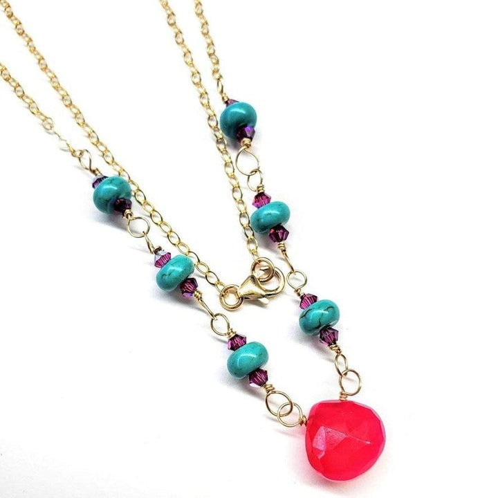 AMD1120 Gold Filled Pink Chalcedony Turquoise Gemstone Drop Necklace - Necklace - Alexa Martha Designs   10806844228