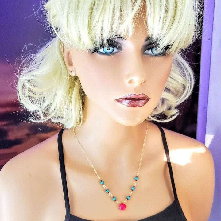 AMD1120 Gold Filled Pink Chalcedony Turquoise Gemstone Drop Necklace - Necklace - Alexa Martha Designs   10806844228